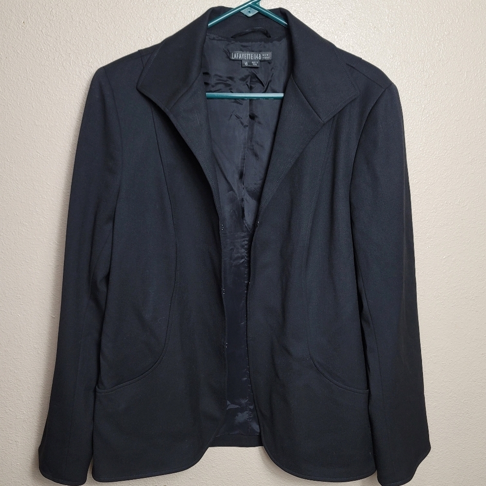 Lafayette 148 Black New York Virgin Wool Quiet Luxury Workwear Blazer Size 16